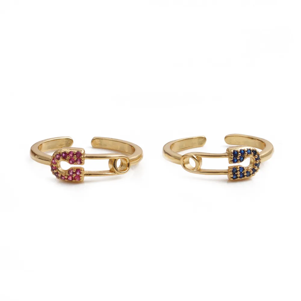 Bague Ouverte Épingle De Sûreté Moderne En Cuivre Micro-Incrusté Zircon Bijoux De Mode Réglables Pour Femmes