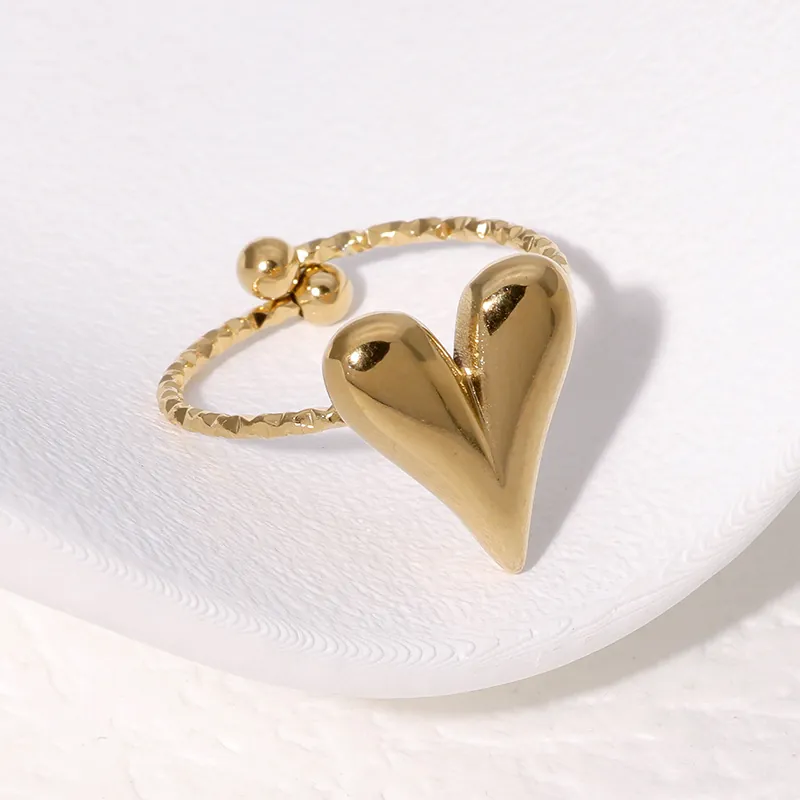 Herzform Ring Edelstahl 18K Vergoldet Verstellbar Offenes Fingerband Französischer Retro-Stil Für Damen