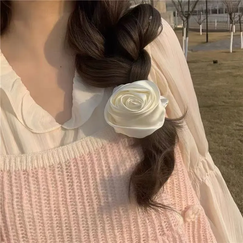 Elastico Per Capelli In Raso Con Rosa Grande Elegante Accessorio Per Capelli Donna
