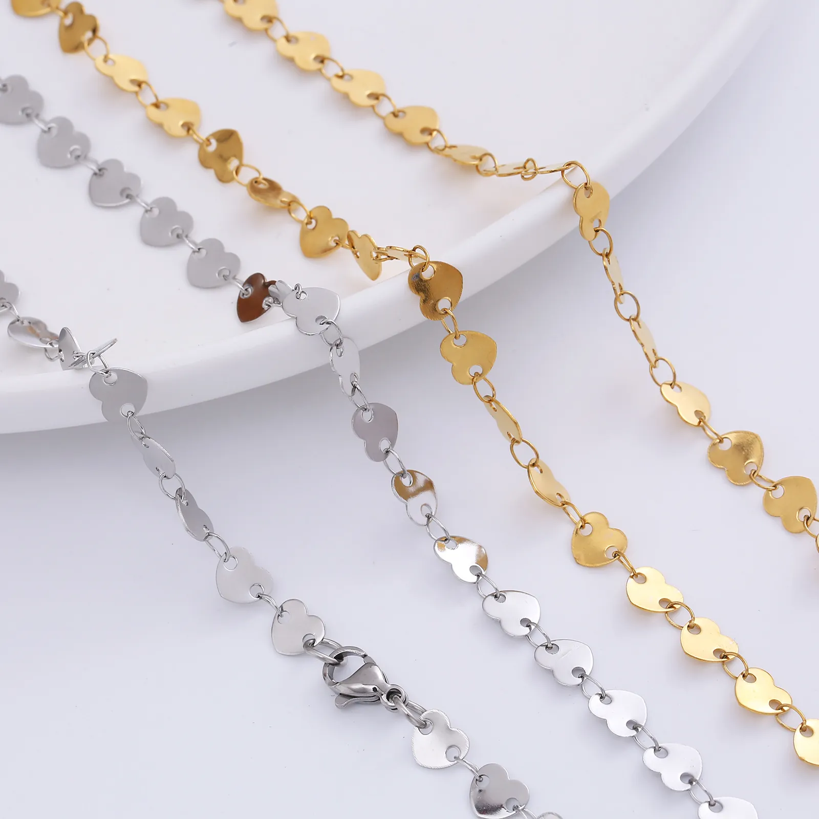 Heart Shaped Link Chain Necklace Stainless Steel Gold Plated Polished Minimalist Fashion Jewelry For Women