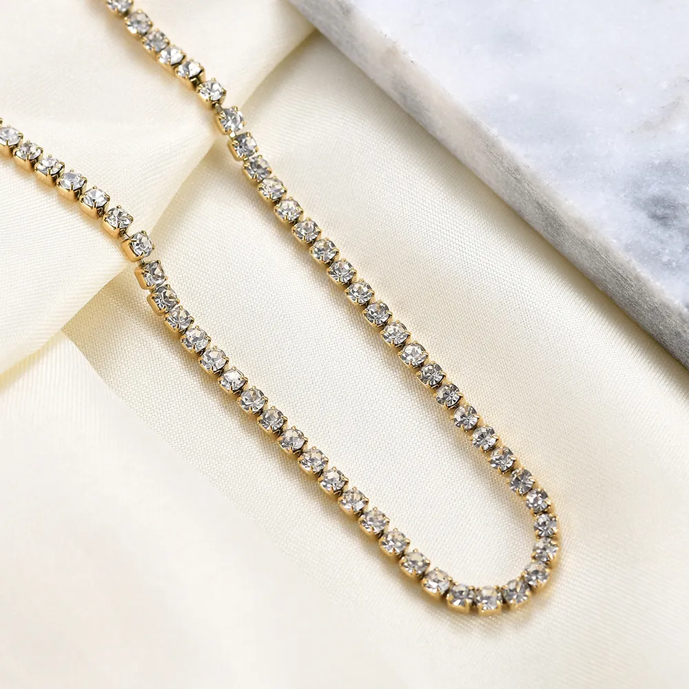 Tennis Kette 304 Edelstahl Zirkonia 18KGP Vergoldet Choker Für Damen Eleganter Schmuck