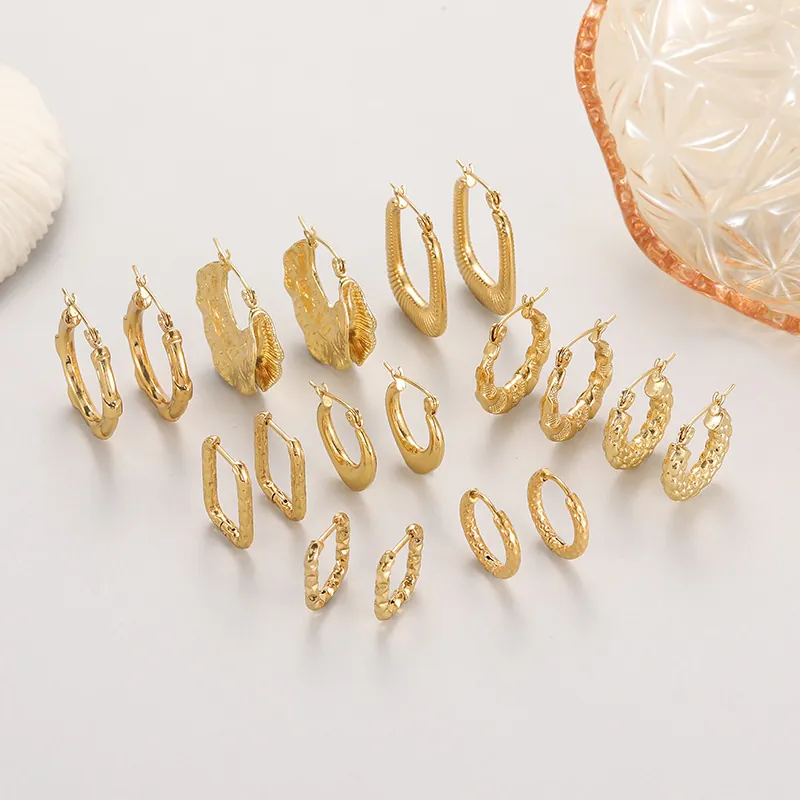 Stainless Steel 18K Gold Plated Irregular Hoop Earrings For Women French Vintage Geometric U-Shaped Huggie Earrings Jewelry