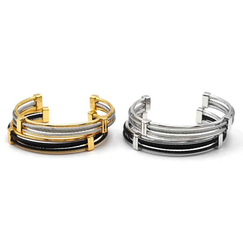 Stainless Steel Cable Wire Cuff Bracelet Adjustable Woven Twisted Bangle Industrial Punk Style Unisex