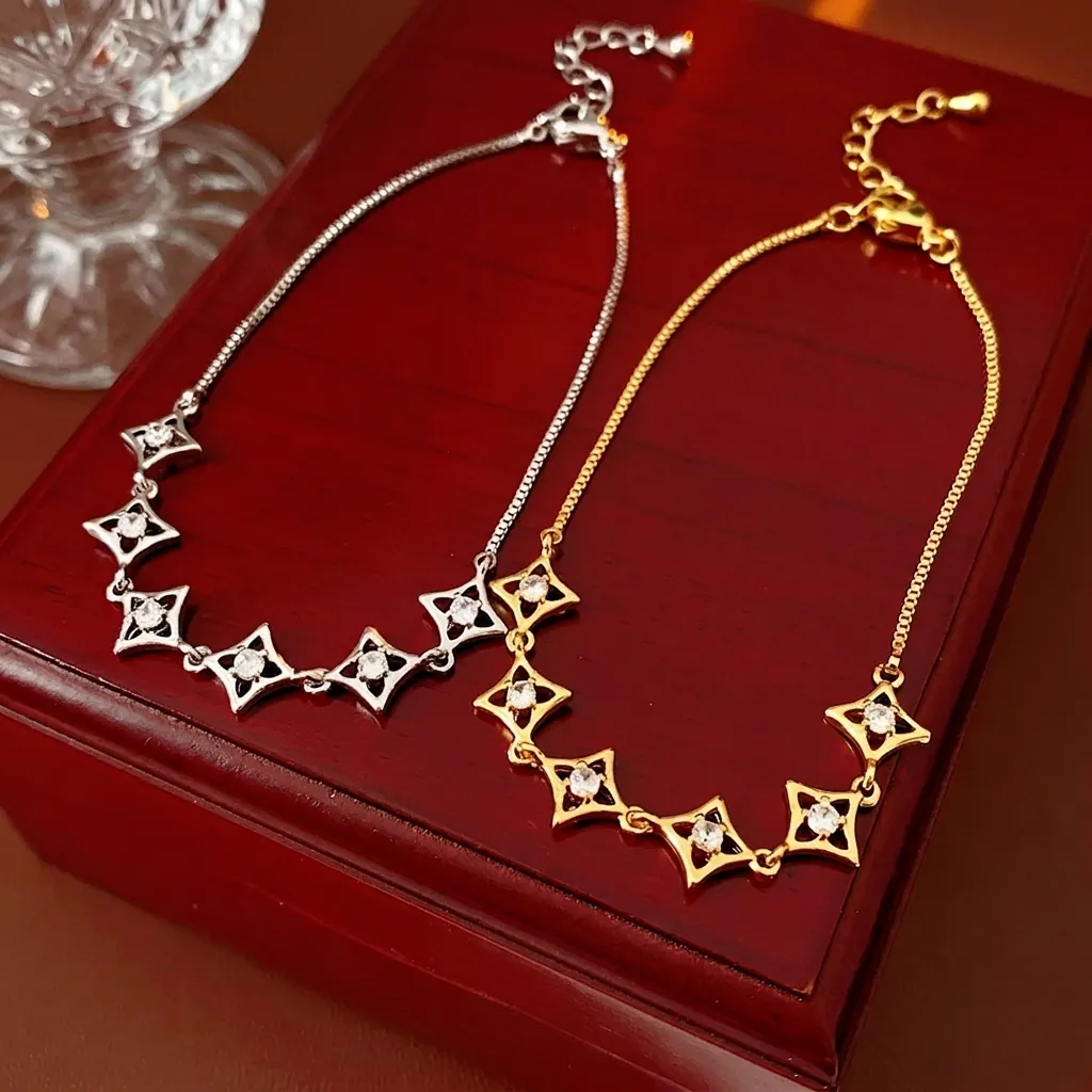Bracelet Forme Étoile Cuivre Plaqué Or 18K Incrustation De Zircon Creux Géométrique Réglable Bijoux Femmes
