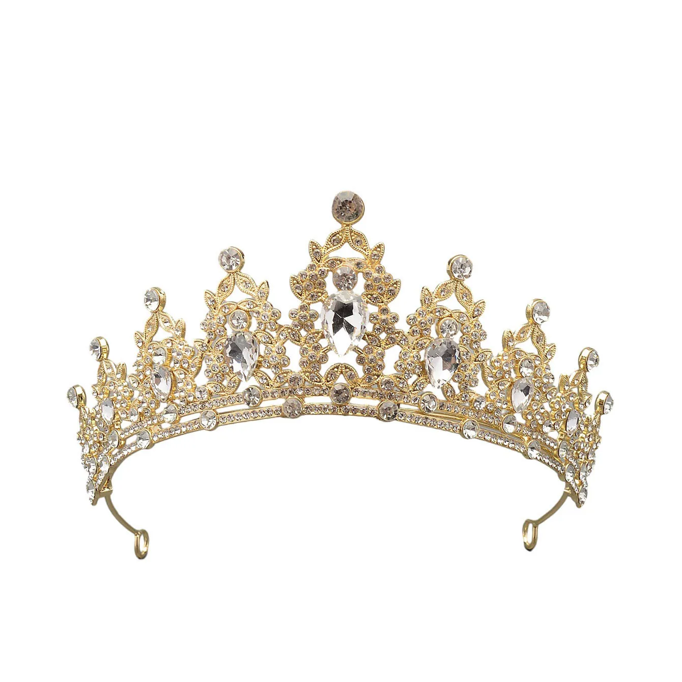 Luxury Palace Style Crown Tiara Alloy Rhinestone Water Drop Crystal Hollow Bridal Wedding Headpiece For Women