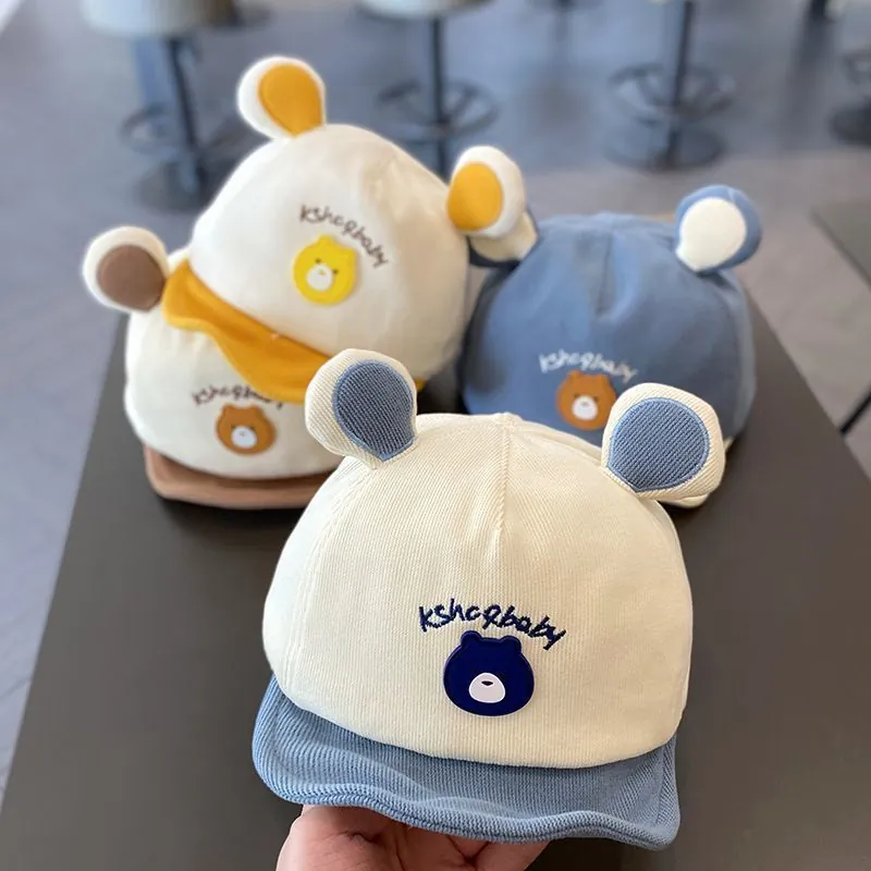 Casquette De Baseball Bébé Coton Bord Souple Oreilles D'ours Mignonnes Broderie Dessin Animé Enfants Ajustable Chapeau Soleil