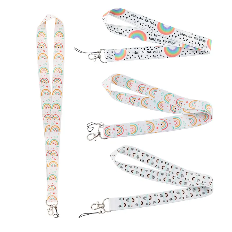 Colorful Rainbow Lanyard Necklace Polyester Fabric Long Neck Strap For Phone ID Badge Camera Keys Cute Cartoon Print