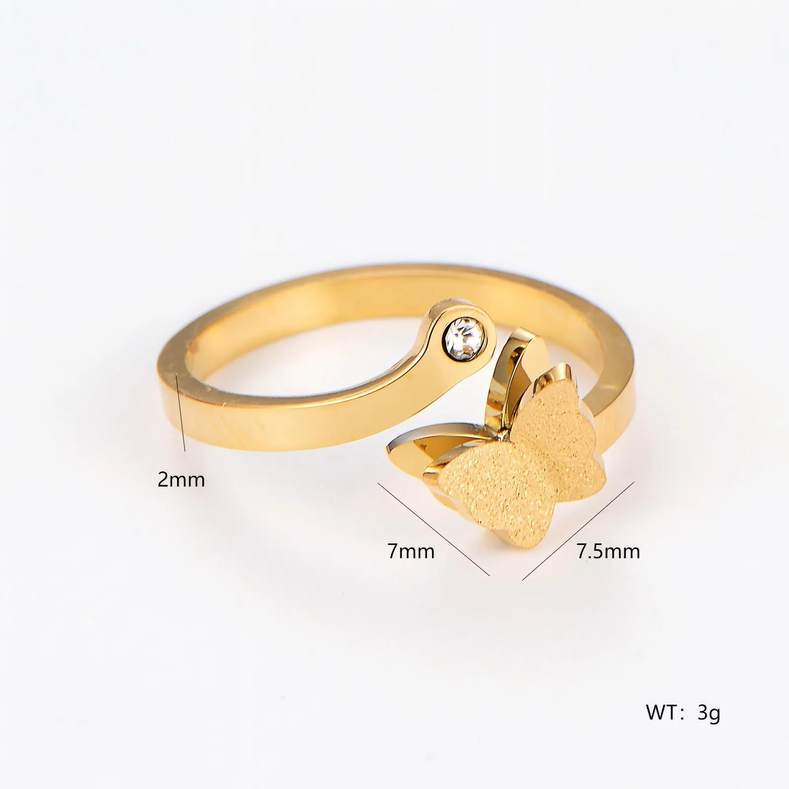 Butterfly Open Ring 304 Stainless Steel Frosted Texture Cubic Zirconia Niche Fashion Jewelry For Women