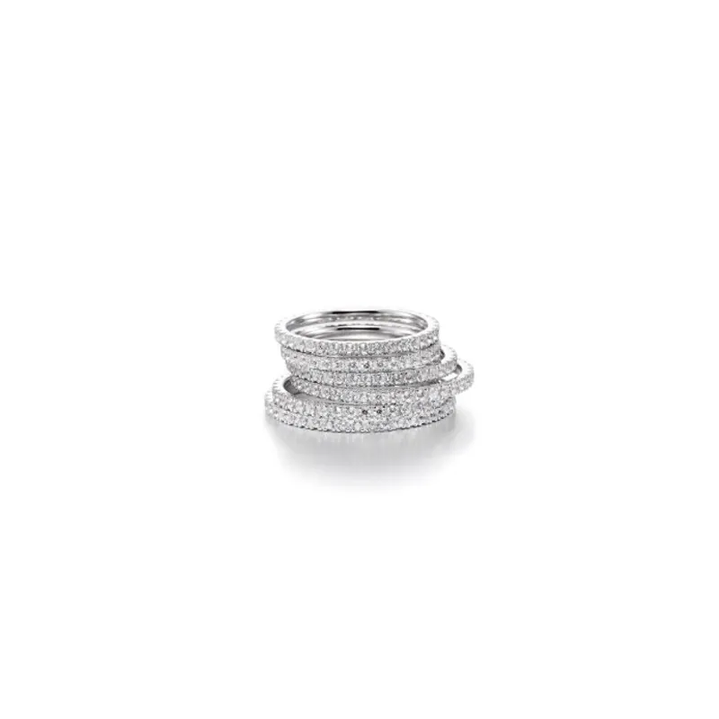 Minimalist Brass Rhinestone Band Rings For Women Stackable Pave Set Thin Finger Rings Gold Silver Plated Fashion Jewelry Gift