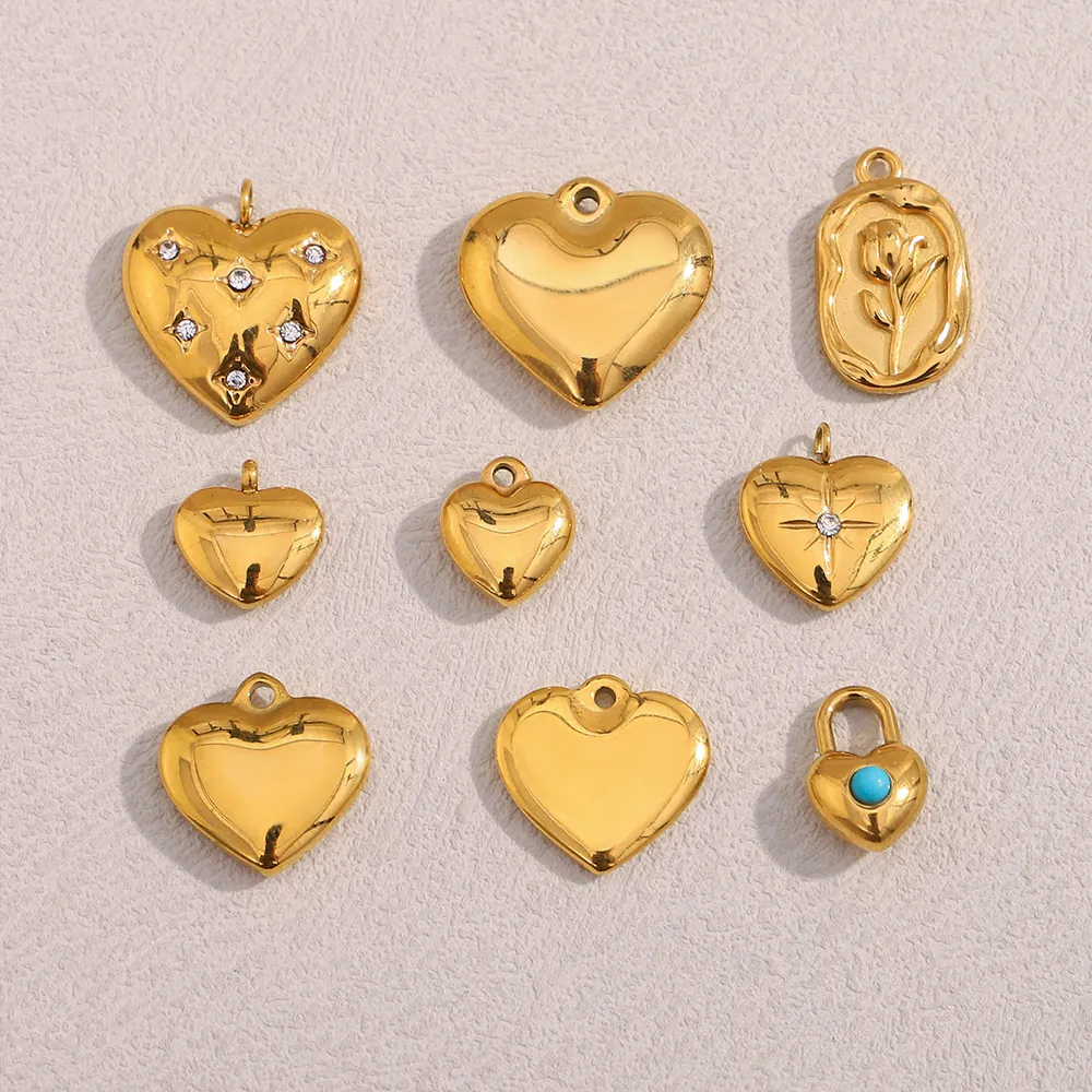 Heart Rose Flower Pendant Stainless Steel 18K Gold Plated Cubic Zirconia Star Heart Charm For DIY Necklace Jewelry Making