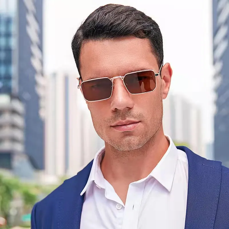 Retro Square Sunglasses Metal Frame UV400 Protection Fashion Blue Light Blocking Eyewear For Men Women Outdoor Sports