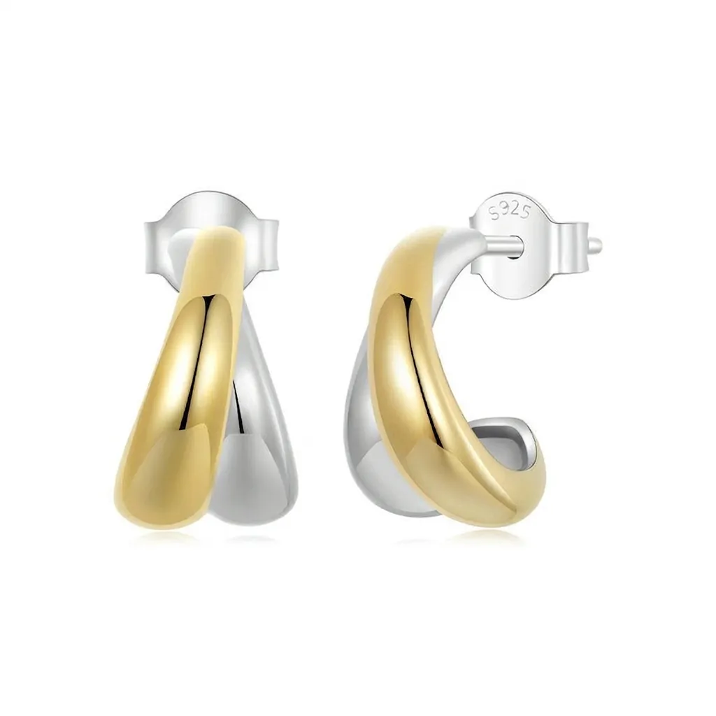 Orecchini A Lobo Ad Arco Minimalisti Bicolore Argento Sterling 925 Placcato Oro Gioielli Geometrici A Forma Di C