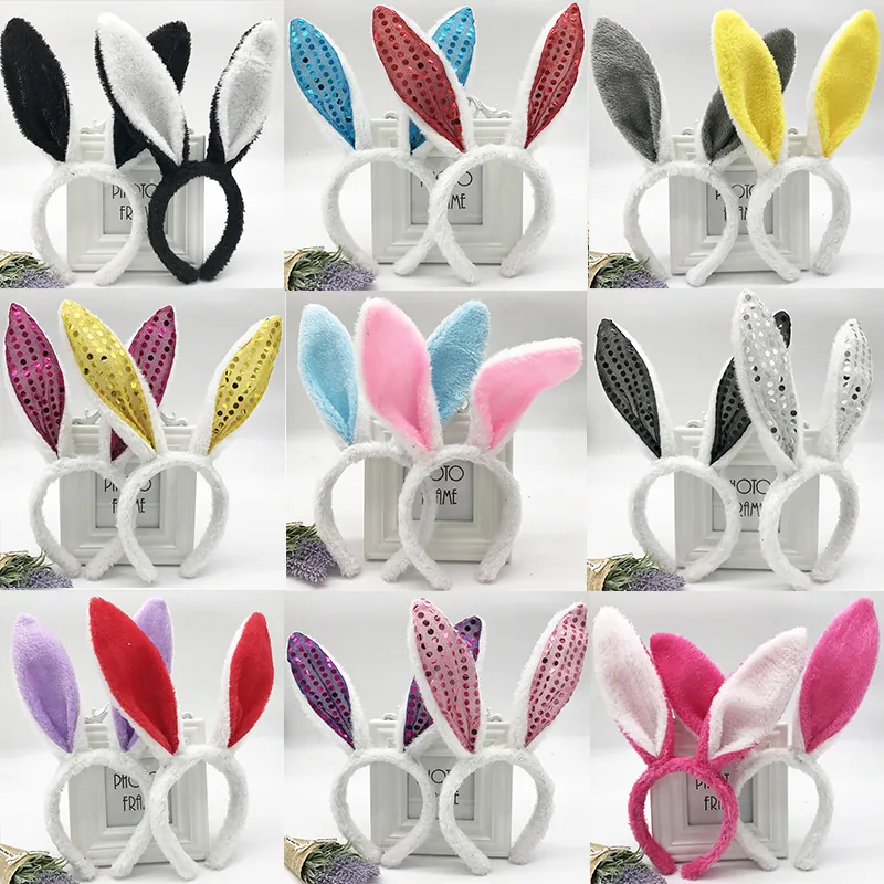 Bunny Ears Headband Plush Rabbit Ear Hair Hoop With Shiny Sequins For Easter Party Costume Cosplay Cute Headwear