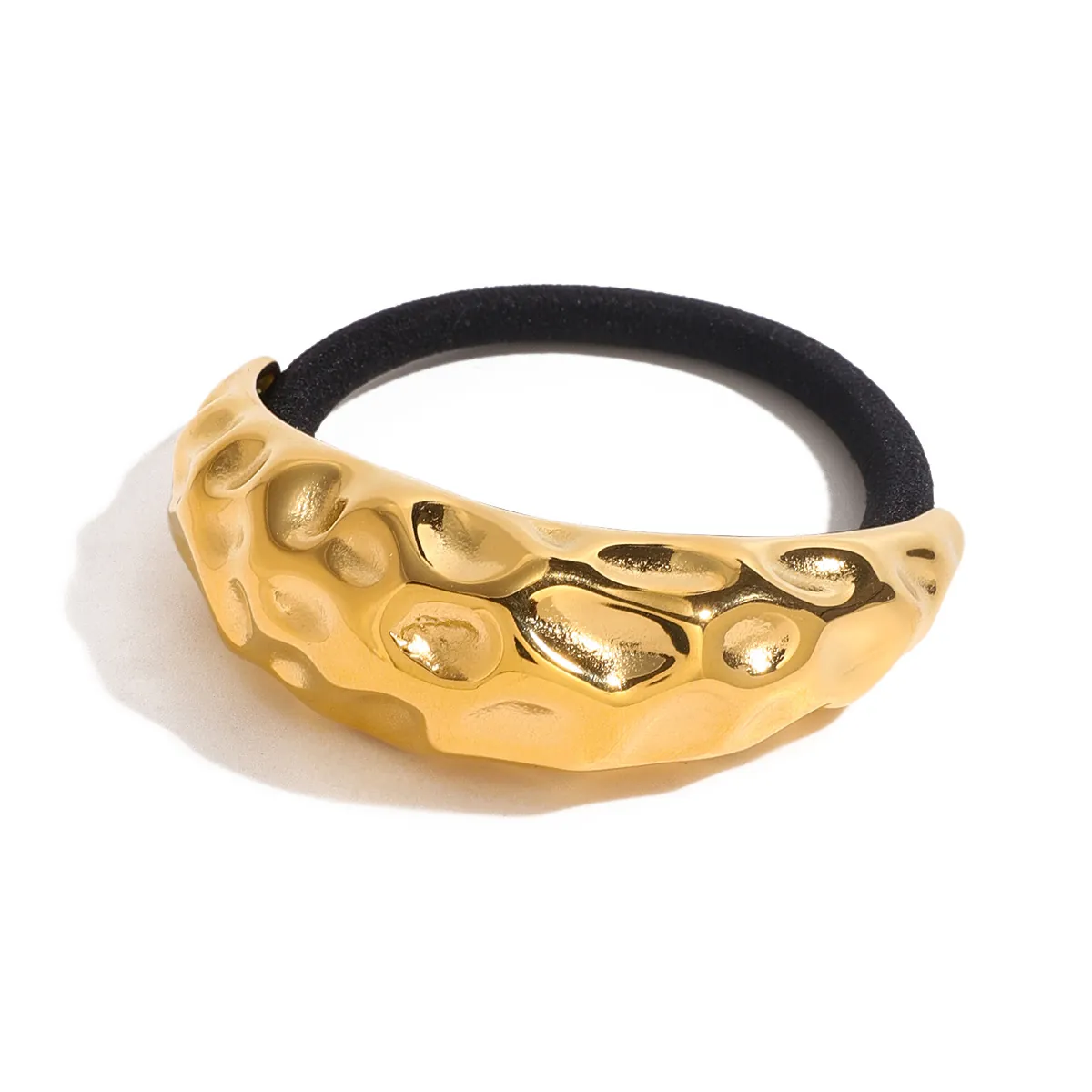 Minimaliste Acier Inoxydable Plqué Or Martelée Plaque Métallique en Forme de C Noir Élastique à Cheveux Femme Mode Accessoires de Cheveux