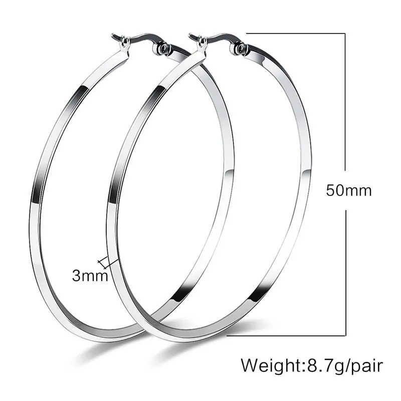 Stainless Steel Large Round Hoop Earrings For Women Gold Silver Minimalist Geometric Circle Earrings Fashion Jewelry