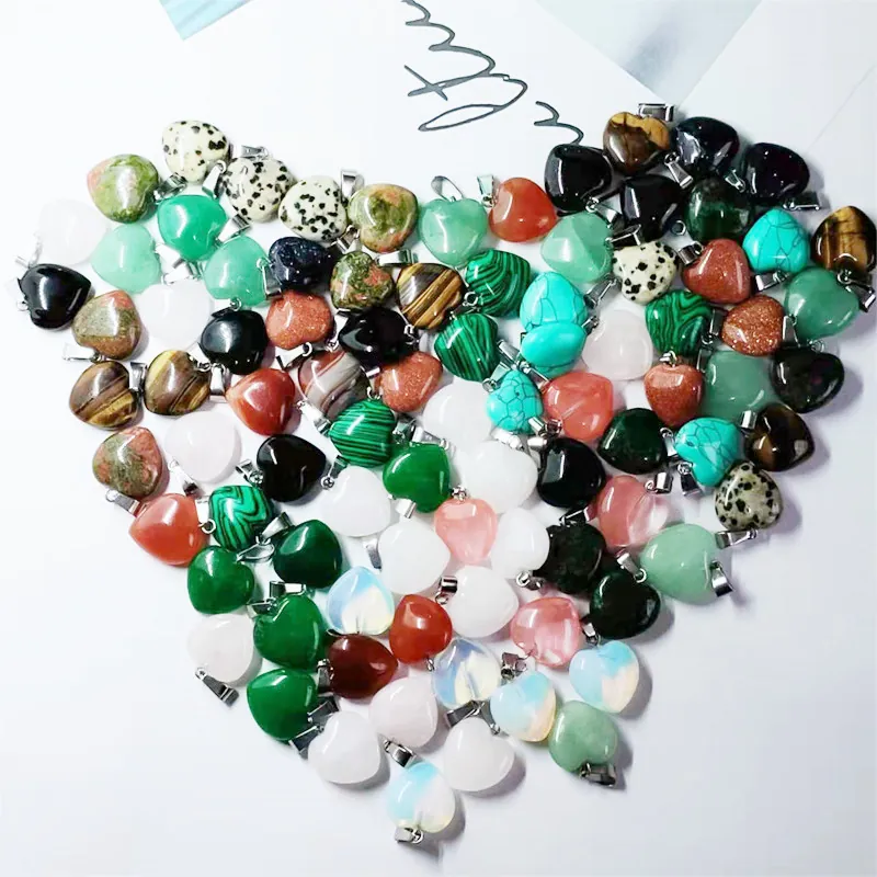 Natuursteen Hart Hanger Gepolijste Amethist Kristal Agaat Met Metalen Oog Voor DIY Sieraden Maken Ketting Accessoires