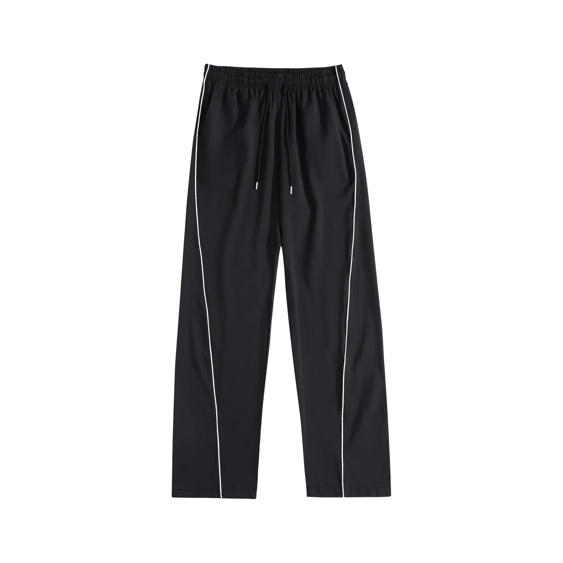 Mens Ice Satin Drape Casual Pants Loose Straight Leg Trousers Side Stripe Elastic Waist Drawstring Breathable Fashion