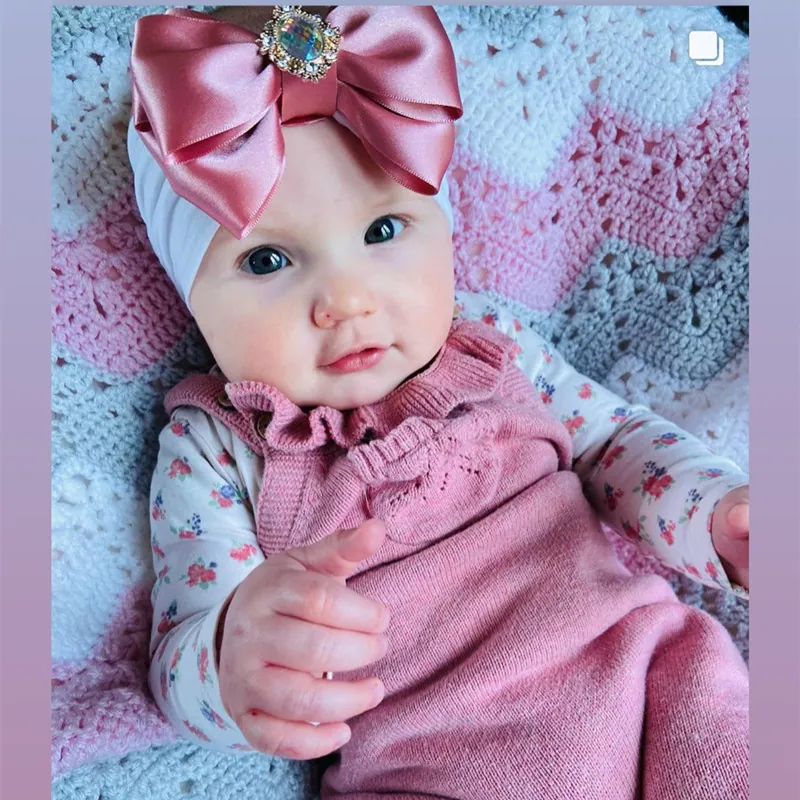 Baby Headband Oversized Satin Bow With Rhinestone Center Soft Elastic Nylon Turban For Birthday Party Infants Toddlers