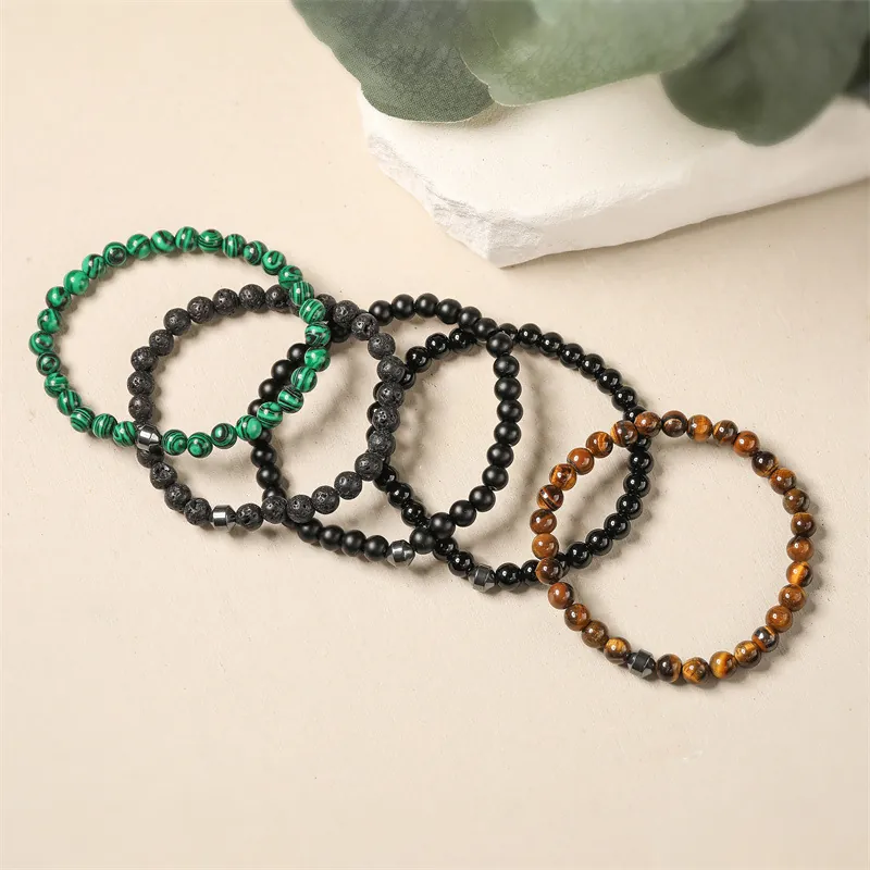 Bracelet En Perles De Pierre Naturelle Pierre De Lave Œil De Tigre Malachite Agate Élastique Bijoux Faits Main