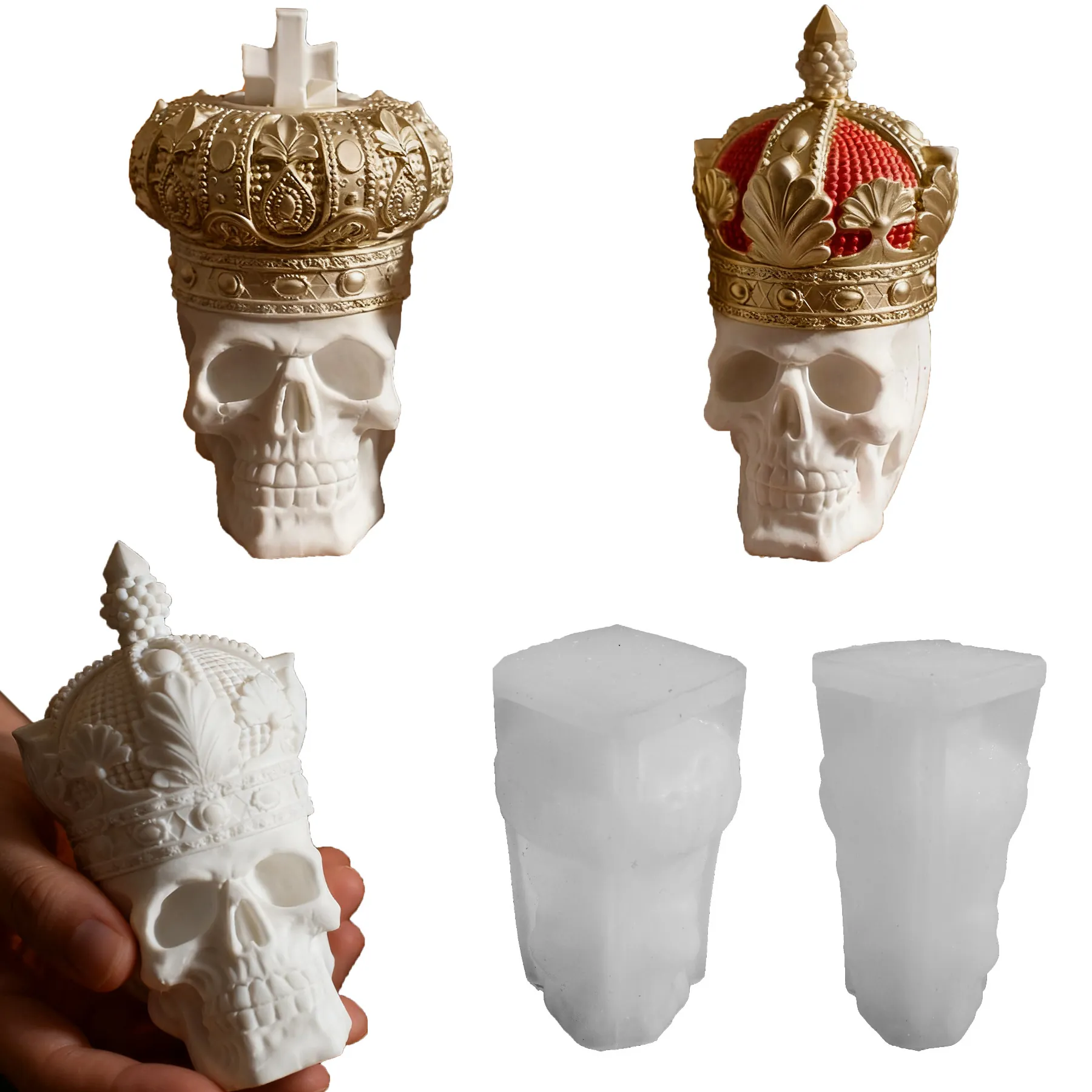 Stampo In Silicone Teschio Corona Di Re Per Candela Fai Da Te Gesso Resina Decorazione Halloween Stile Gotico