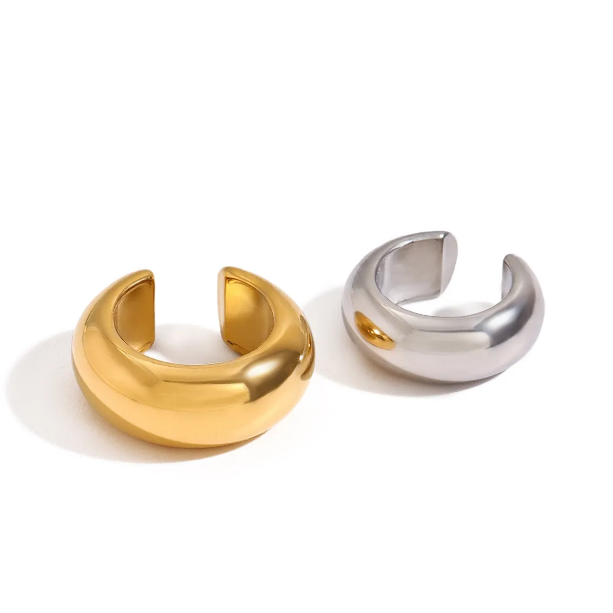 Ear Cuffs Minimalistes Acier Inoxydable Plaqué Or 18K Non Percées Géométriques Rondes Bijoux Femmes
