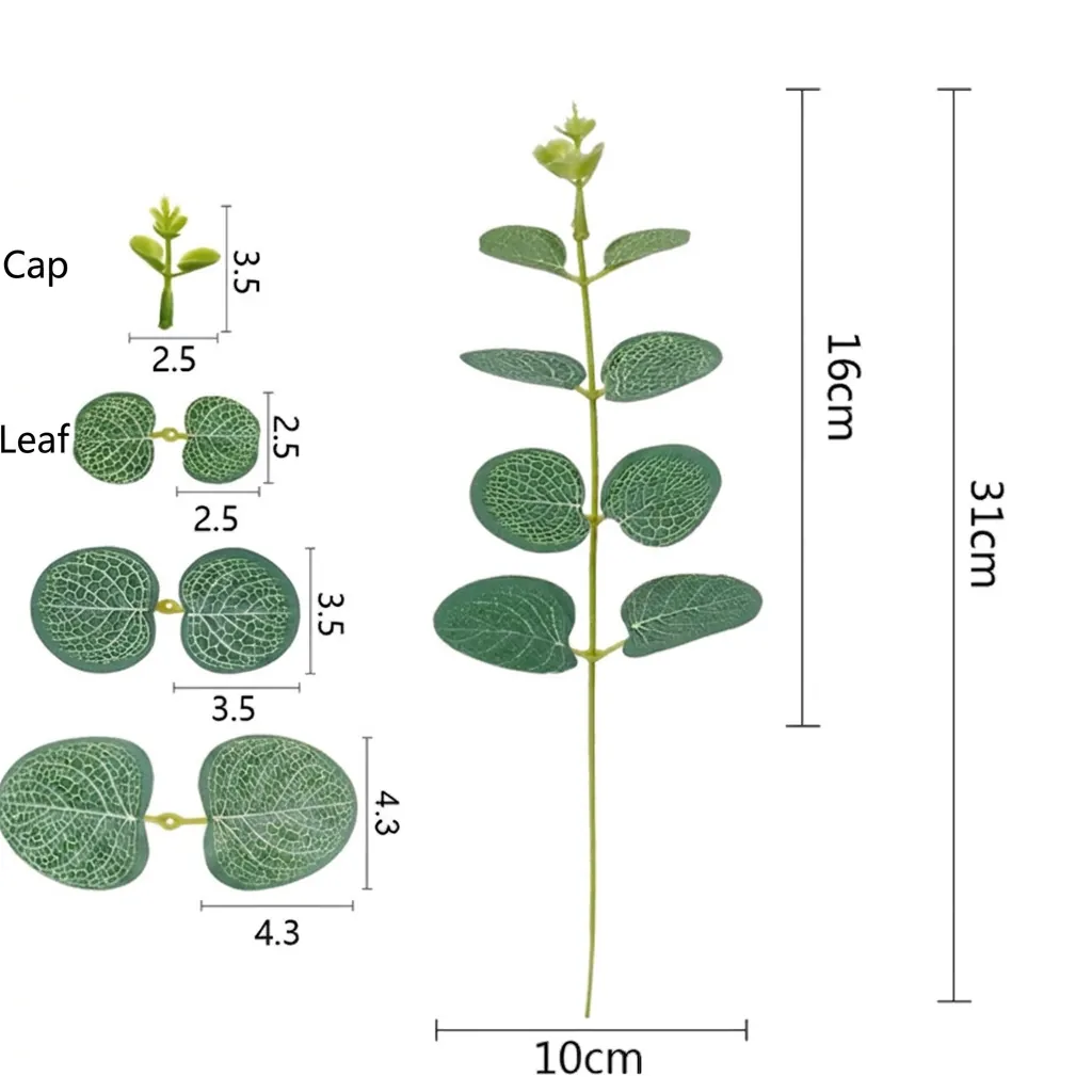 Tige Eucalyptus Artificiel Fausse Plante Feuille Argent Plastique Satin Verdure Pour Mariage Maison Bureau Décor Arrangement
