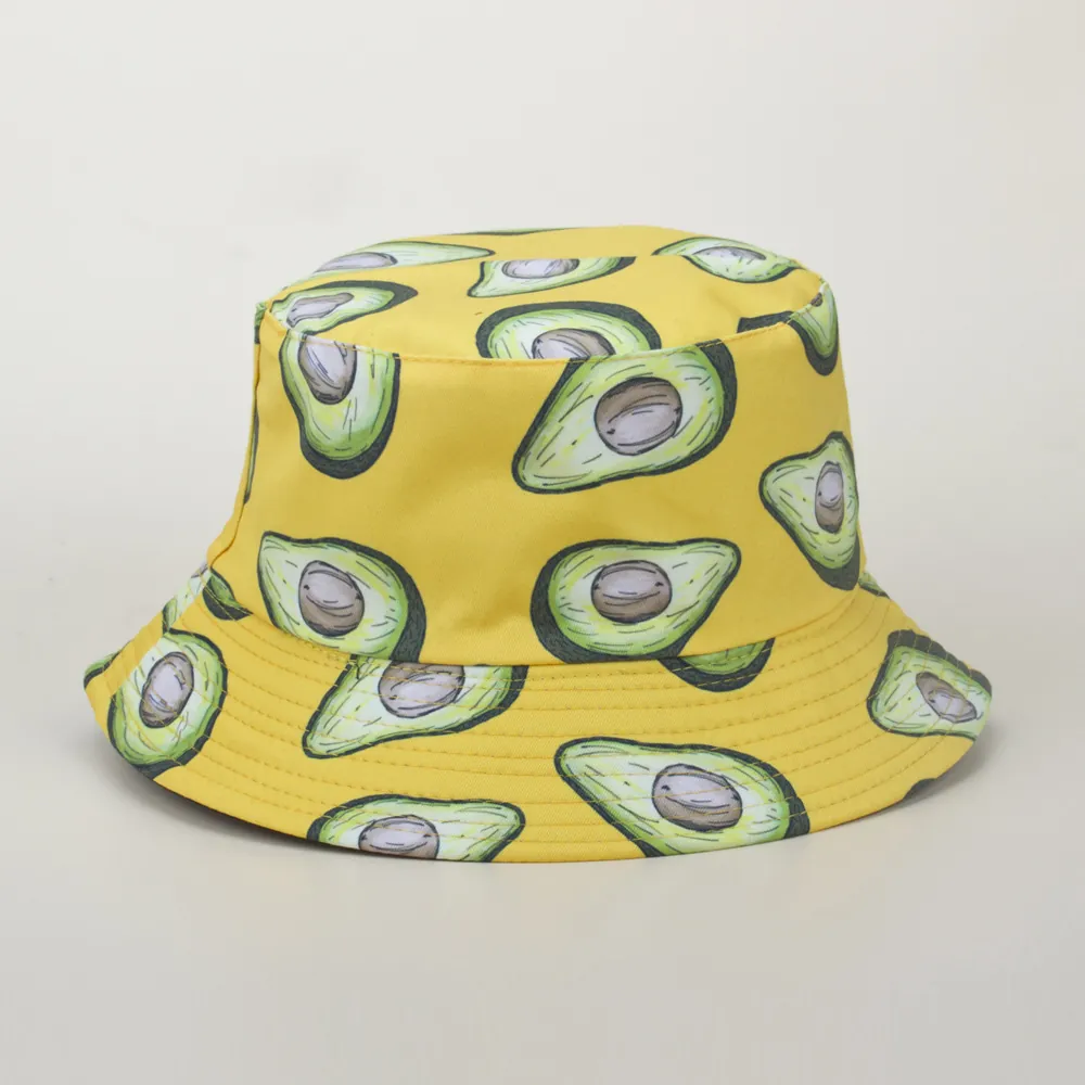 Avocado Print Bucket Hat Double Sided Cotton Canvas Sun Protection Travel Fisherman Hat For Women Men
