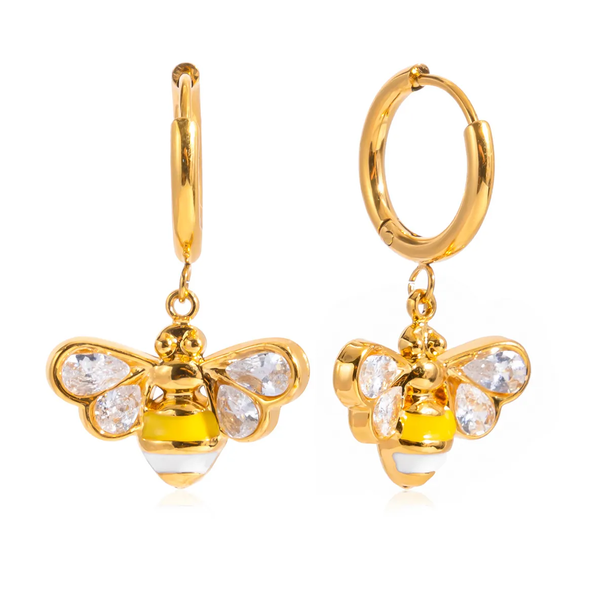 Orecchini a Cerchio Ape in Acciaio Inossidabile per Donna Placcati Oro Strass Smalto Ciondolo Animale Gioielli Moda Regalo