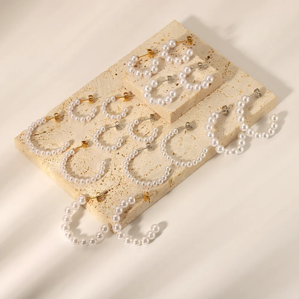 C-Form Creolen Edelstahl Imitationsperle Französisch Elegant Ins Stil Schmuck Für Damen Pvd Vergoldet