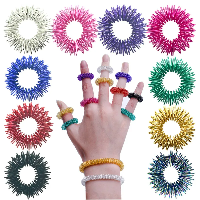Colorful Metal Spring Finger Massage Rings Acupressure Sensory Fidget Toy For Stress Relief