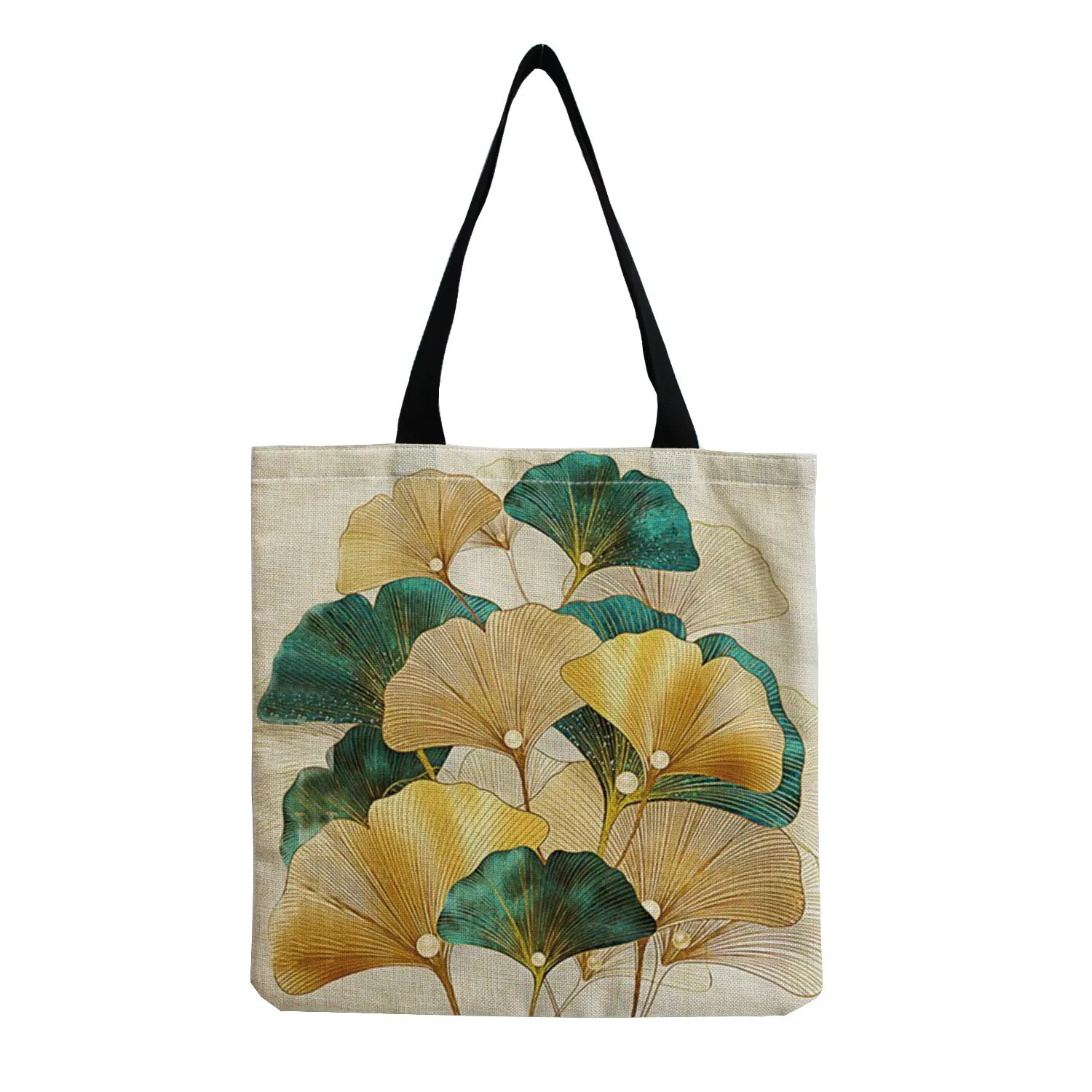 Γυναικεία Casual Τσάντα Tote από Βαμβακερό Λινό Τροπικό Τύπωμα Πράσινων Φύλλων Επαναχρησιμοποιούμενη Τσάντα Ψωνίων Μεγάλης Χωρητικότητας Τσάντα Ώμου