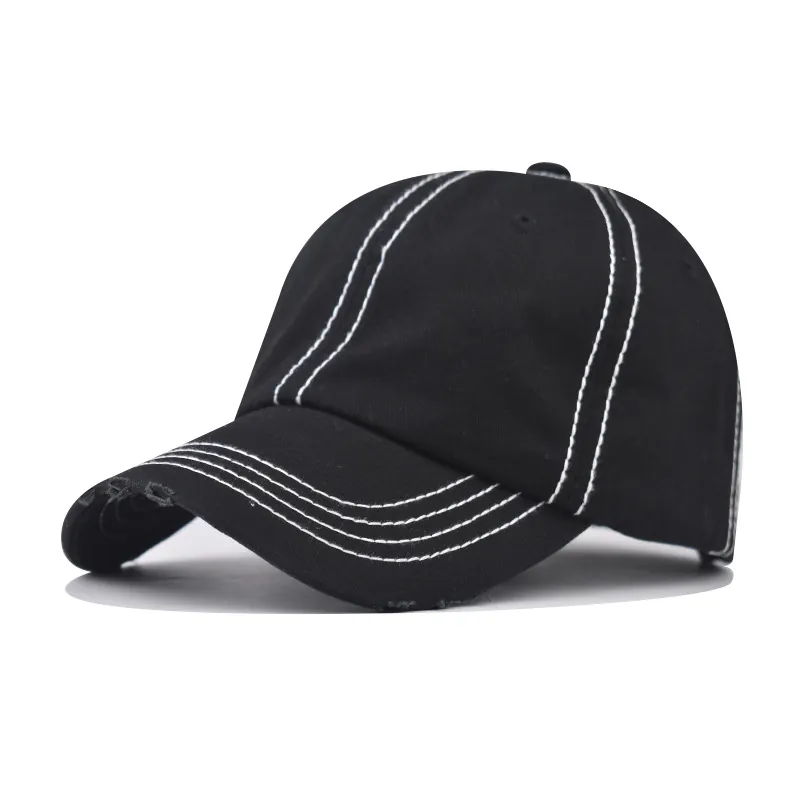 Washed Cotton Baseball Cap Distressed Contrast Stitching Streetwear Retro Adjustable Outdoor Sun Hat