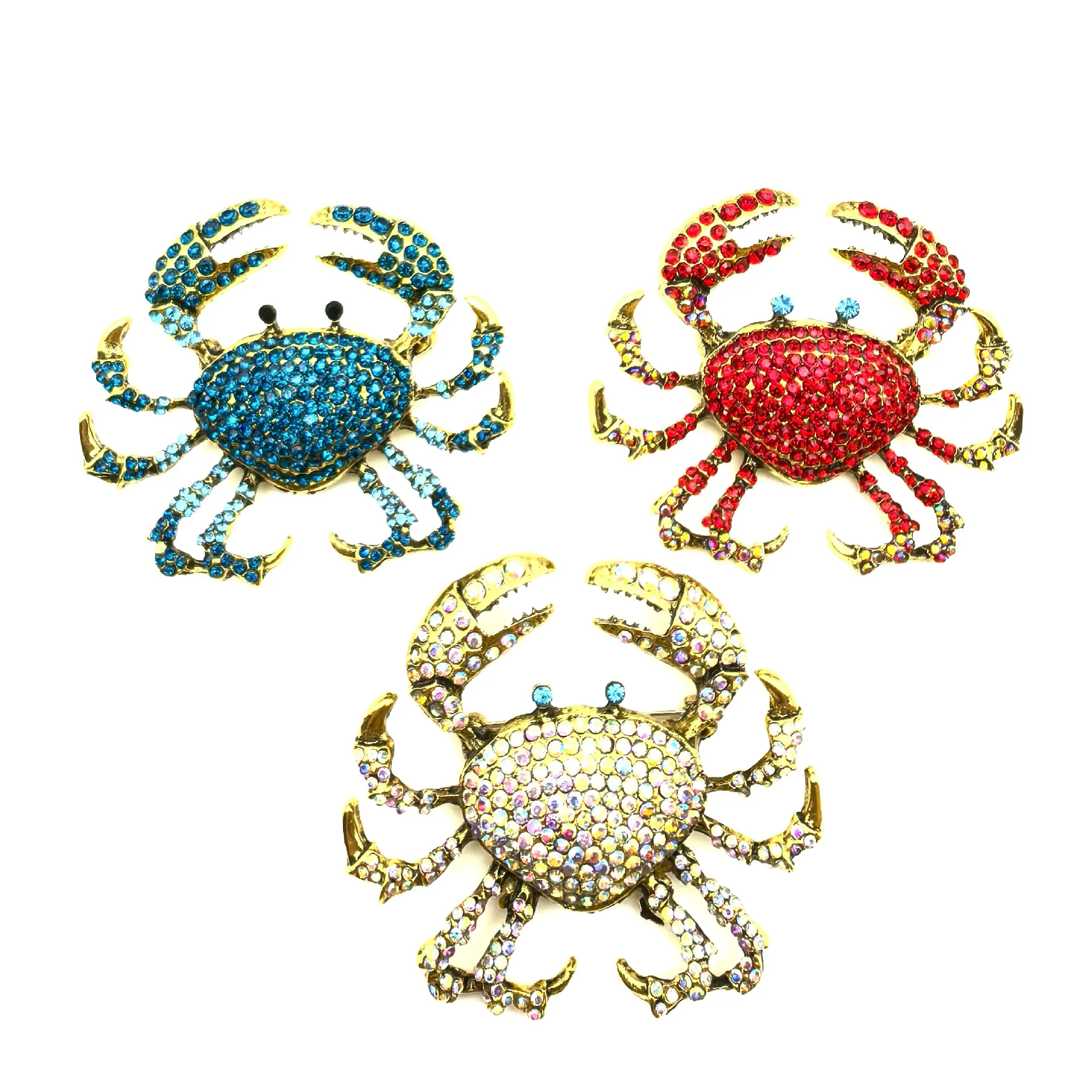 Crab Brooch Pin Sparkling Alloy Rhinestone Animal Jewelry For Women Men Suit Accessory Creative Gift