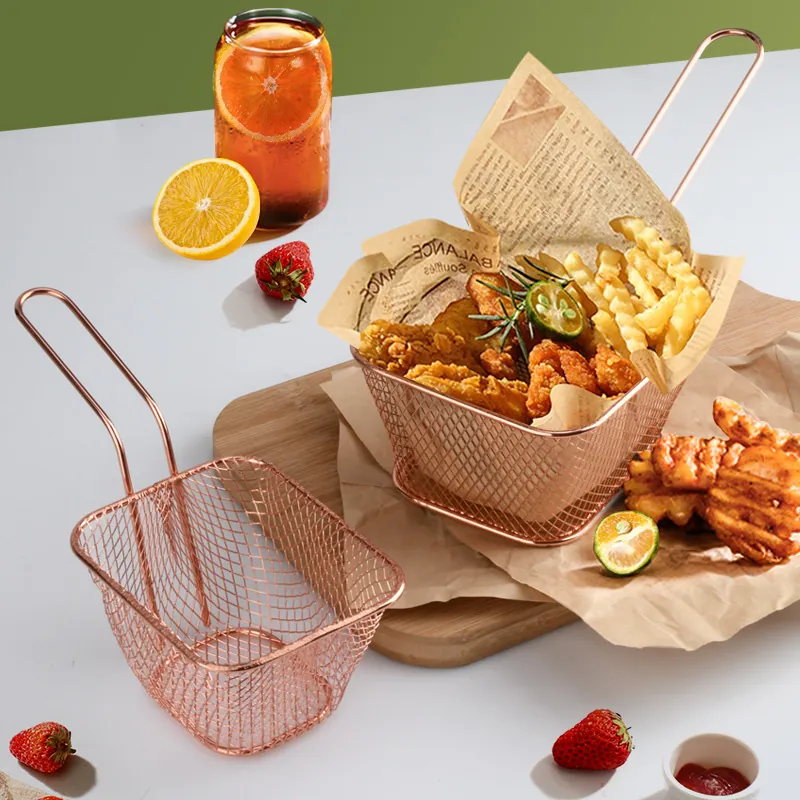 Mini Panier À Friture Acier Inoxydable Service Maille Présentation Des Aliments Passoire Pour Frites Snacks Manche Long Métal