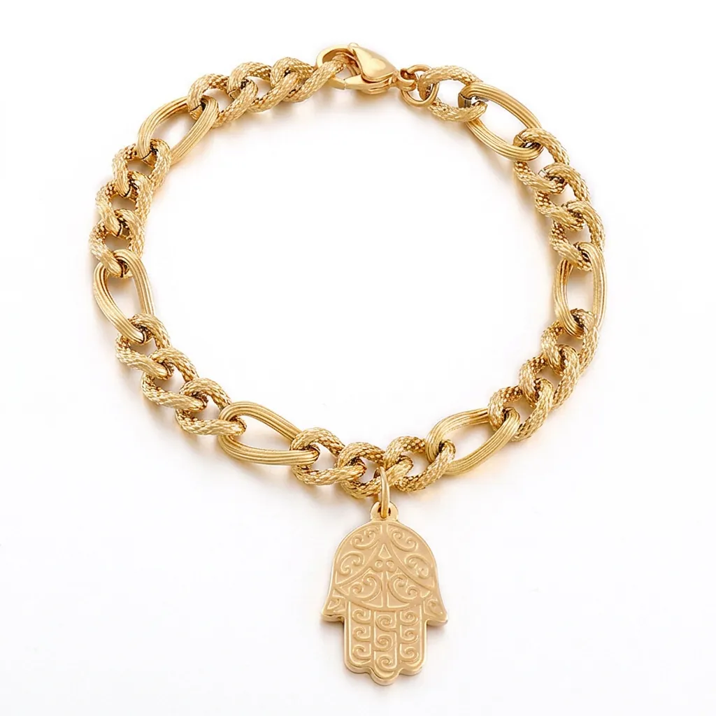 Bracciale Con Ciondolo Mano Di Hamsa In Acciaio Inossidabile Catena Grossa Stile Boho Retrò Per Donna