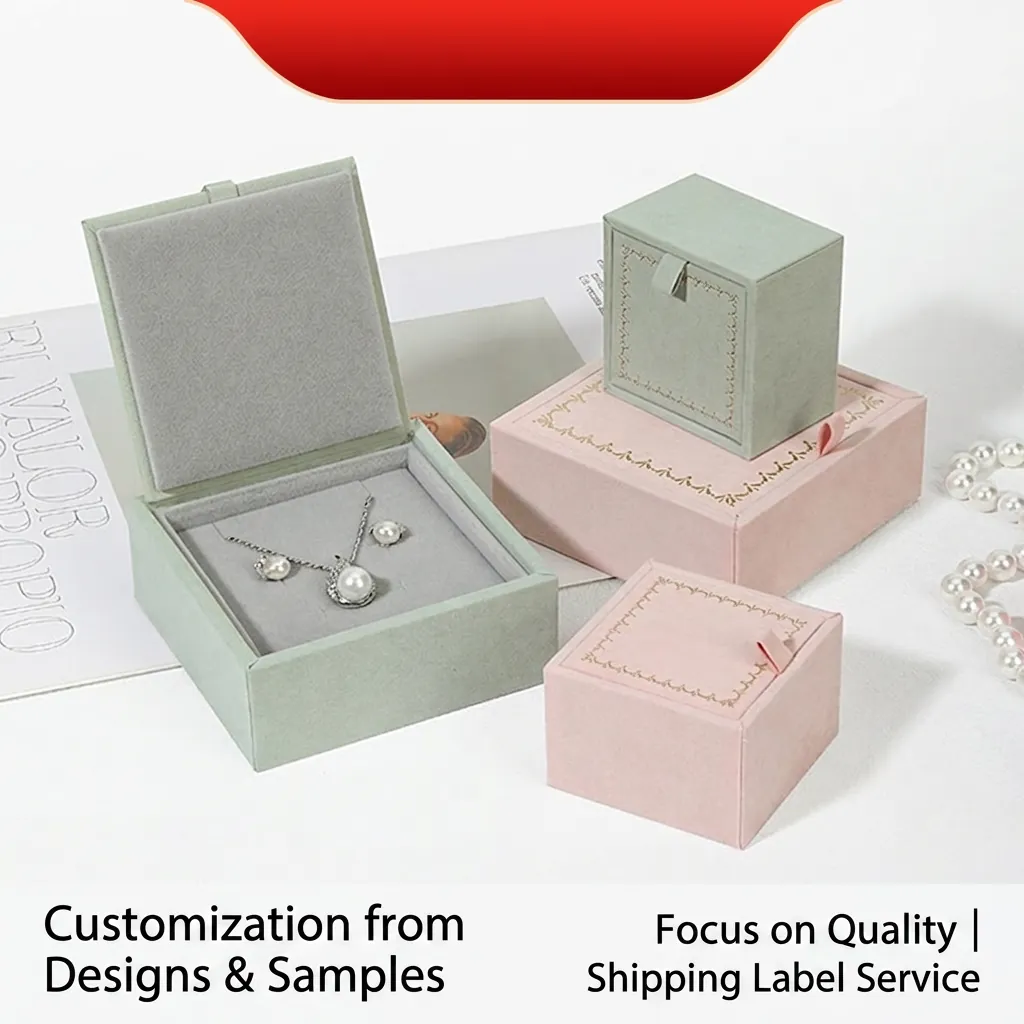 Elegant Velvet Jewelry Box With Gold Edge Retro Flip Top Case For Ring Earring And Necklace