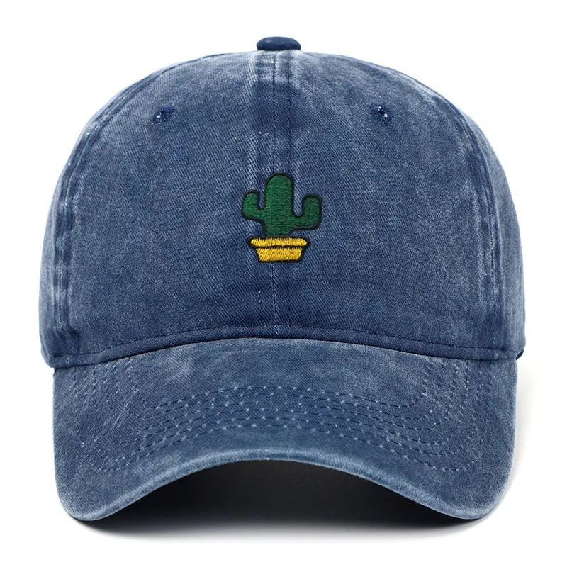 Washed Cotton Baseball Cap Cactus Embroidery Adjustable Vintage Sun Protection Outdoor Unisex Dad Hat