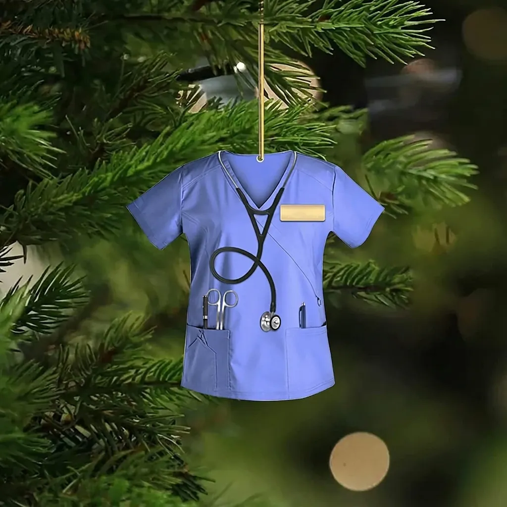 Christmas Tree Ornament Flat Acrylic Professional Uniform Hanging Pendant Firefighter Nurse Doctor Theme Decor Charms