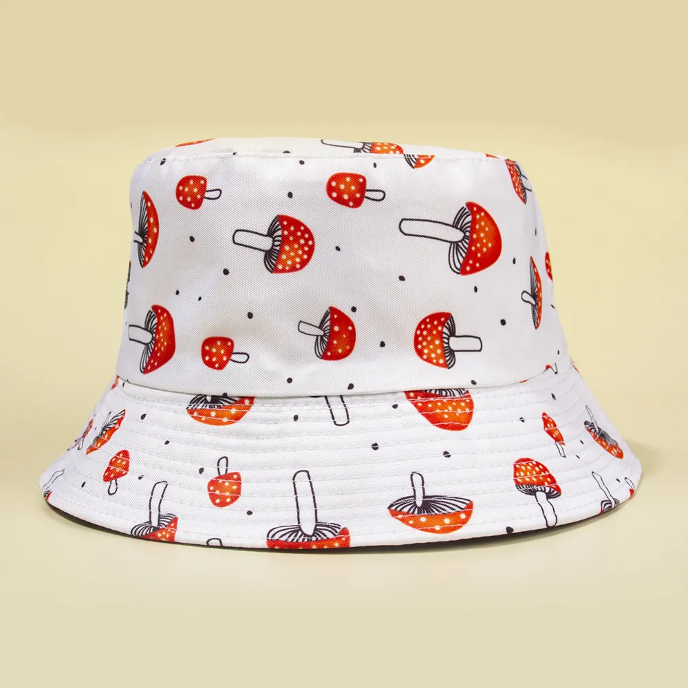 Mushroom Print Bucket Hat Cotton Canvas Sun Protection Outdoor Travel Fresh Fisherman Cap For Women