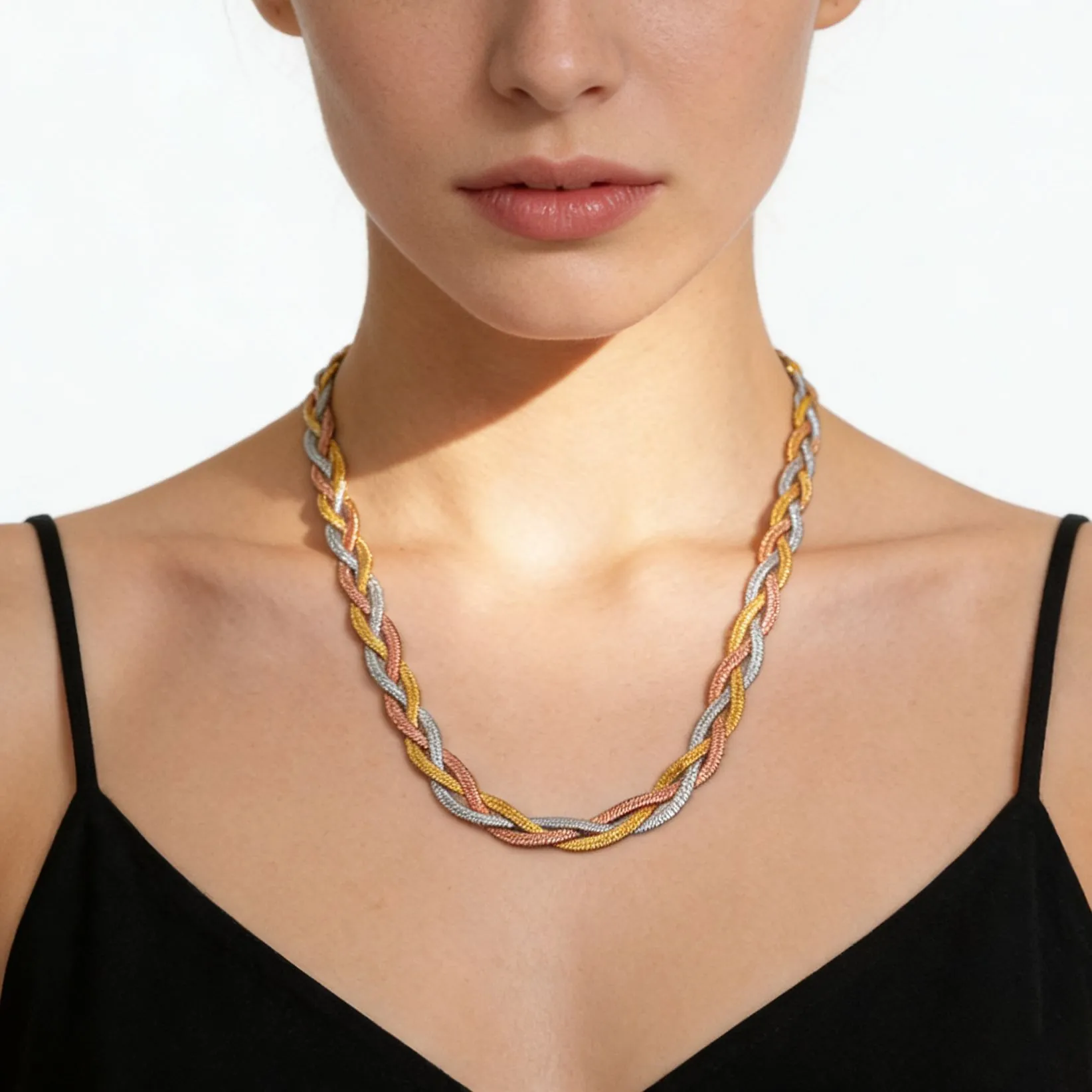 Tri-Color Braided Chain Necklace 304 Stainless Steel Minimalist Luxury Hand Woven Blade Jewelry For Women