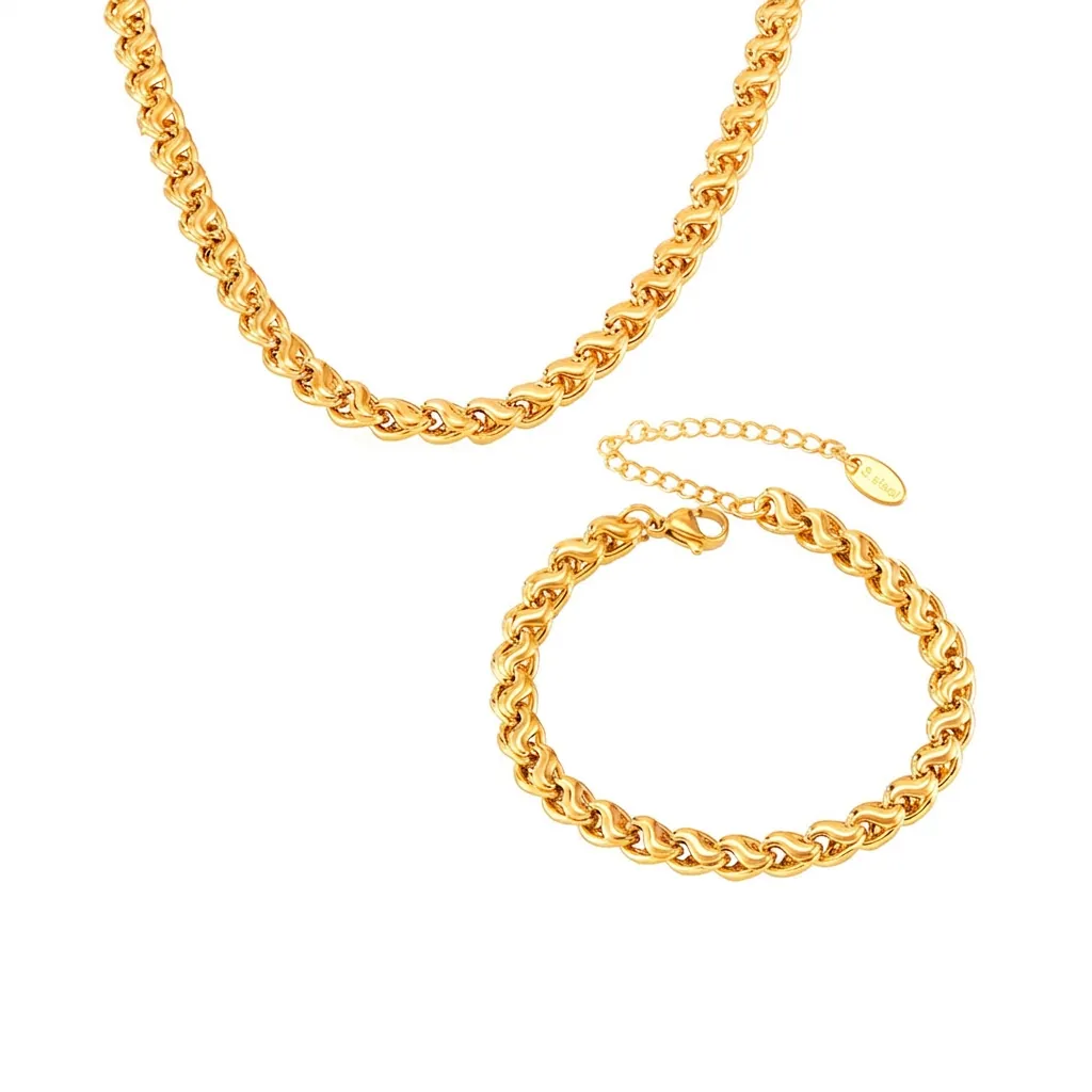 Wheat Chain Necklace And Bracelet Jewelry Set Copper Stainless Steel Gold Plated Minimalist Hip Hop Style For Women Men