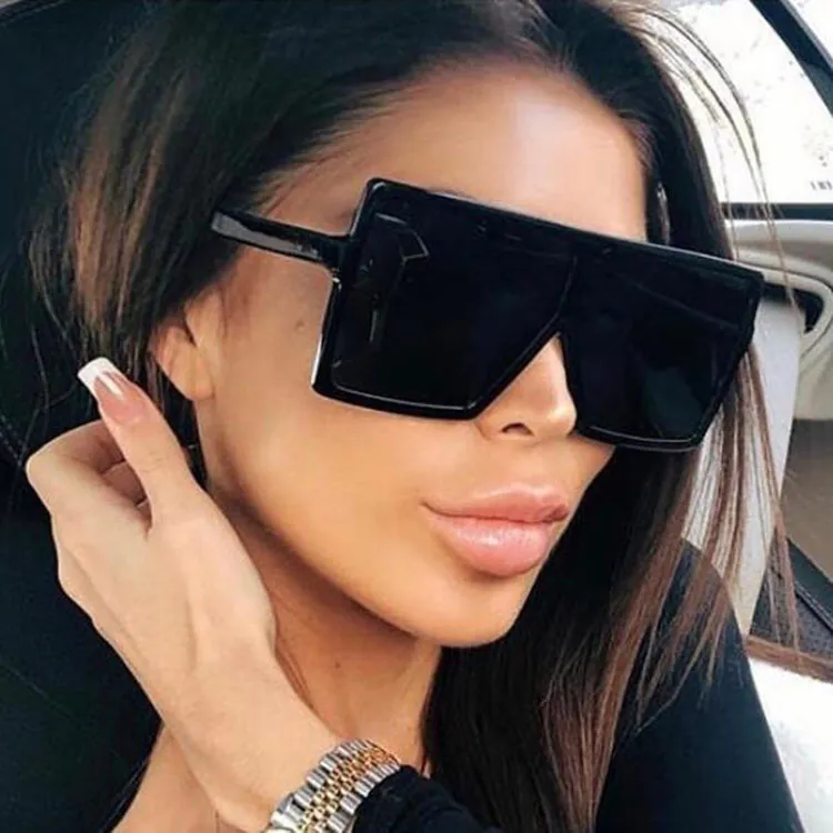 Quadratische Oversize Sonnenbrille Damen Retro Trendy UV400 PC Rahmen AC Gläser Mode Vintage Brille