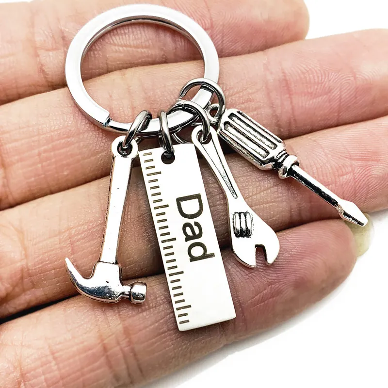 Stainless Steel Alloy Tools Keychain Hammer Wrench Screwdriver Ruler For Fathers Day Gift For Dad Grandpa Uncle