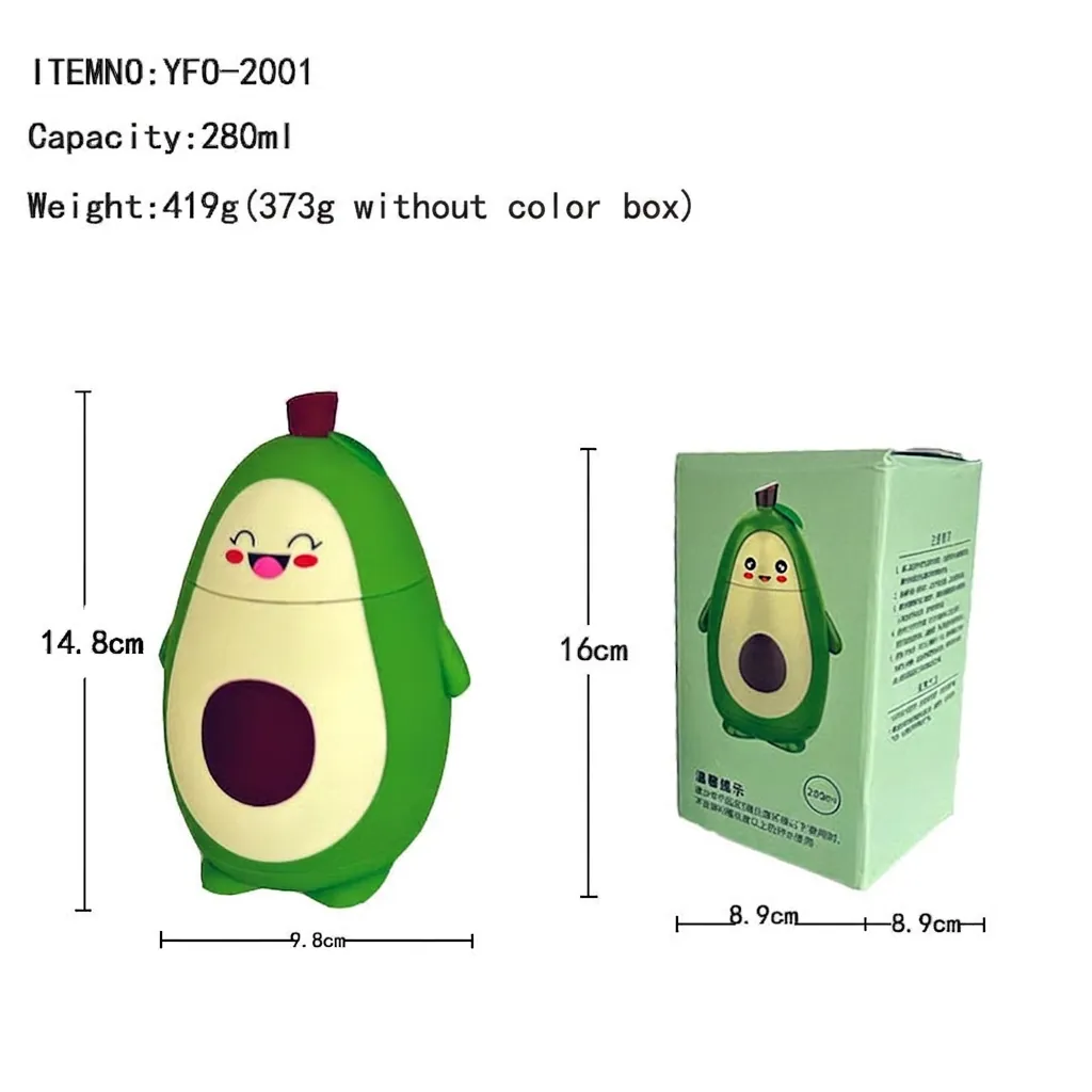 Cute Avocado Shape Double Layer Glass Water Cup Heat Insulated Drinking Bottle With Silicone Sleeve Lid And Hanging Rope