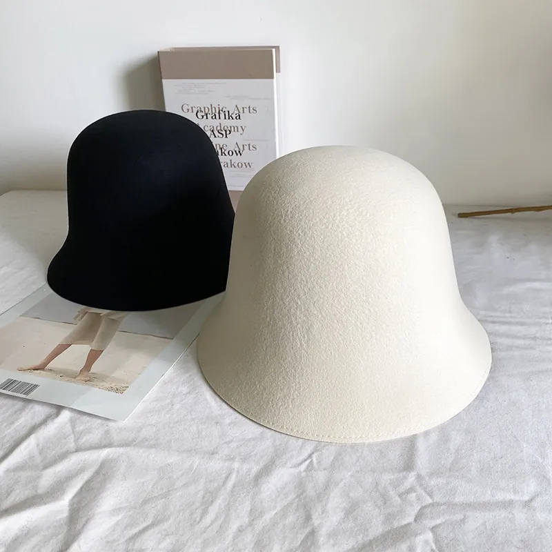 Chapeau Bob en Pure Laine Style Japonais pour Femmes Vintage Automne Hiver Chaud Chapeau Cloche Couleur Unie Feutré Accessoires Élégants
