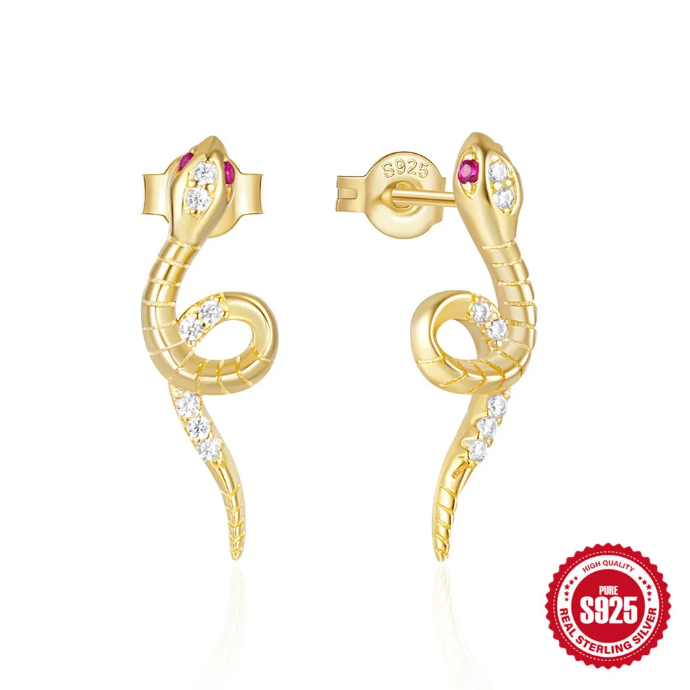 925 Sterling Silver Snake Earrings Zirconia Inlaid Creative Animal Shape Stud Earrings For Women Personalized Jewelry