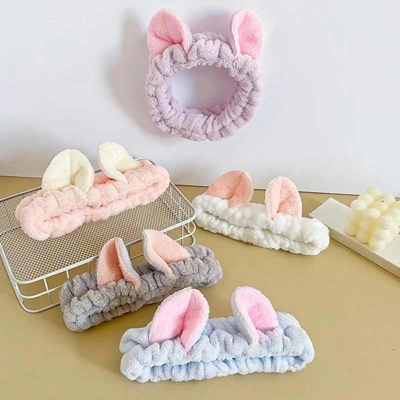 Süßes Katzenohren Plüsch Stirnband Weiches Elastisches Haarband Zum Waschen Des Gesichts Make-Up Spa