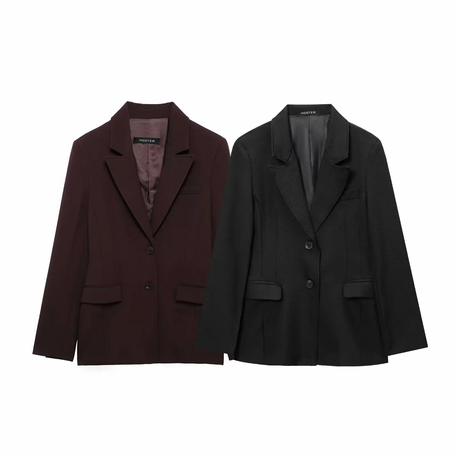 Women Slim Fit Notched Lapel Blazer Elegant Office Solid Color Long Sleeve Jacket With Single Breasted Buttons And Pockets Outerwear