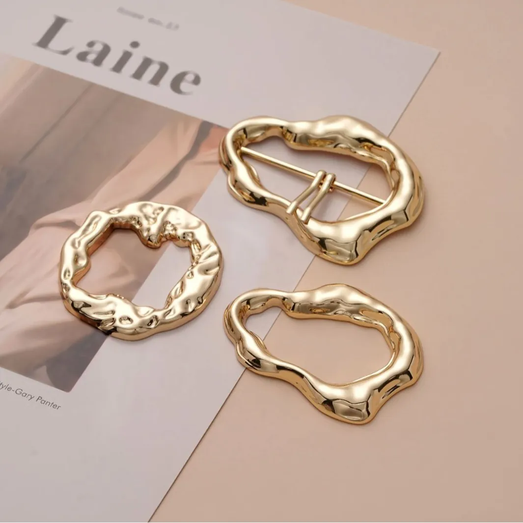 Irregular Metal Belt Adjustment Buckle Simple Fashion Liquid Texture Scarf Ring Decorative Accessory