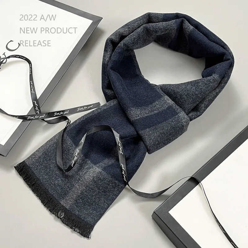 Men's Winter Wool Blend Plaid Scarf With Tassels Soft Warm Jacquard Neck Wrap Geometric Fashion Scarf For Business Casual Gift